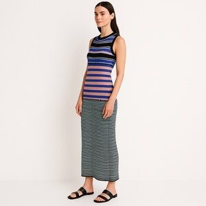 Marni Uniqlo Striped Merino Blend Knit Midi Dress Nautical Breton Blue Pink S